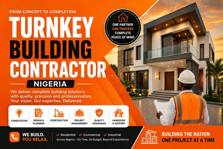 turnkey building contractor Nigeria site handover Frimaz Building Construction ONM_123 logo turnkey construction company Lagos Island project turnkey project pricing Lagos Island cost breakdown construction cost per square metre Nigeria chart fixed price turnkey contract Lagos Island signing procurement and materials Lagos Island construction site